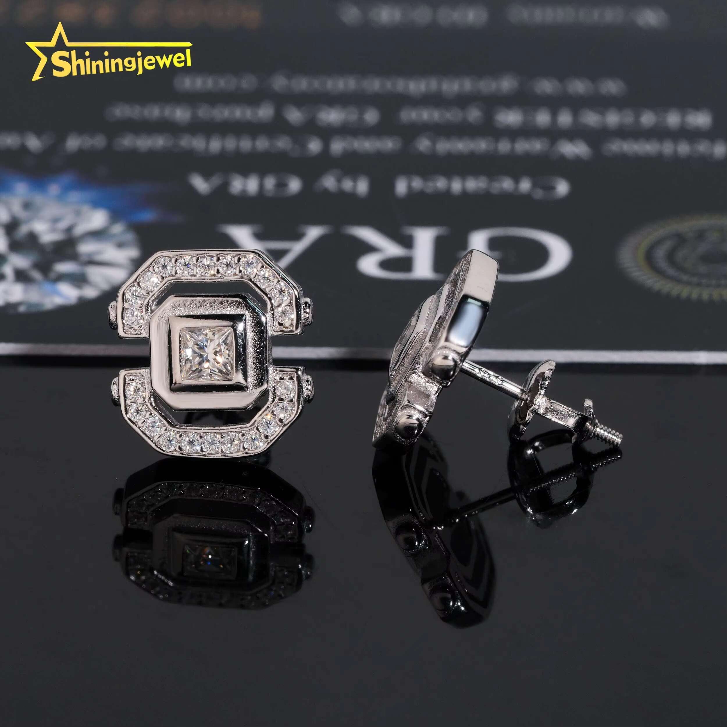 Wholesale Factory Price 925 Silver Fashion Jewelry Moissanite Diamond Hip Hop Stud Earrings