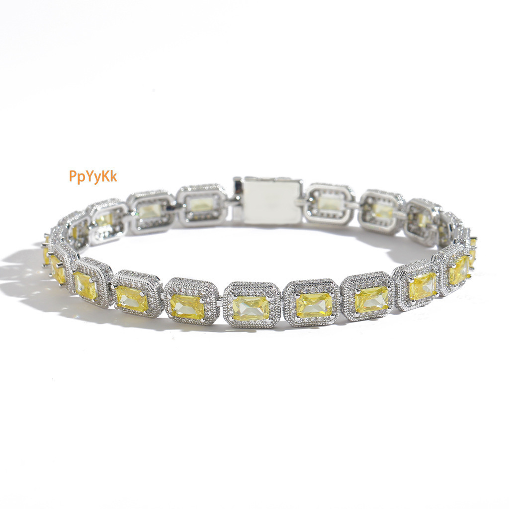 8MM Yellow Moissanite Square Bling Chain Hip Hop Bracelet T-Square Iced Out Niche Trendy Men's Jewelry Pass the diamond tester