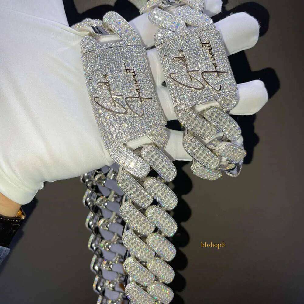 Lifeng Jewelry 30mm Width Vvs Moissanite Link Baguette Dia Sterling Sier Cuban White Gold Necklace Custom Chain