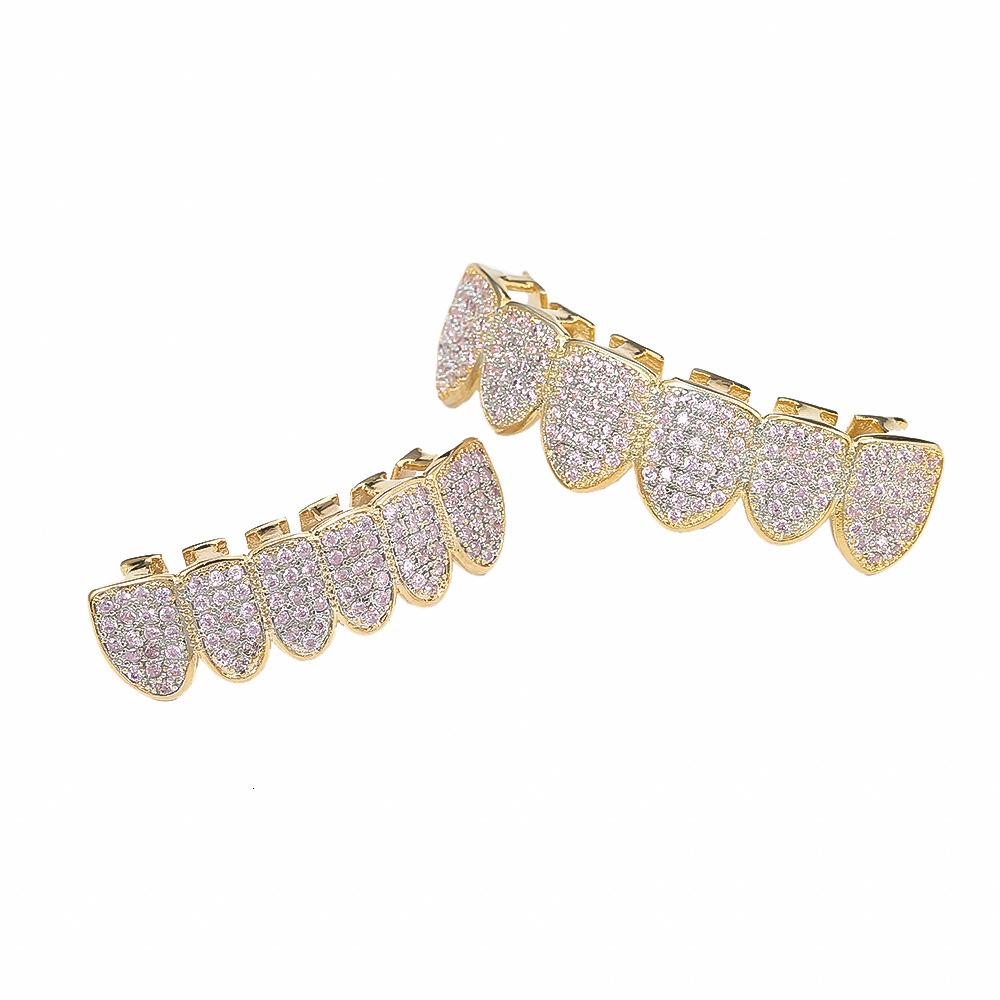 Halloween Hip Hop Grillz Iced Out Moissanite Pink Diamond Bling Premium Fashion Teeth Accessories Rapper Costume Accessories Pass the diamond tester