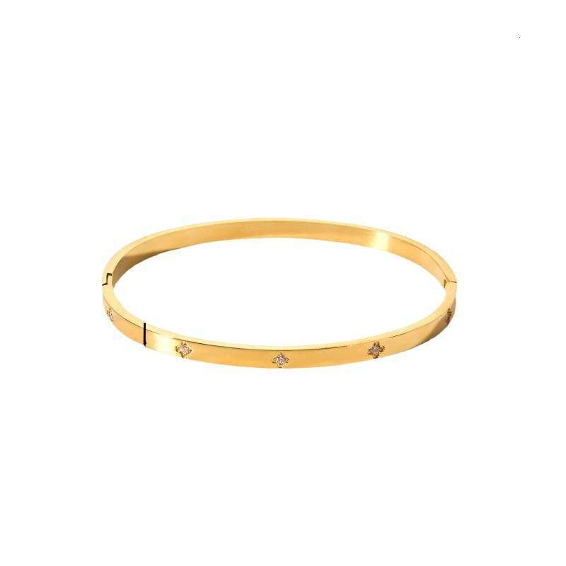 Women's Gold Stainless Steel Zirconium Inlaid Bracelet for Wedding in Light Style