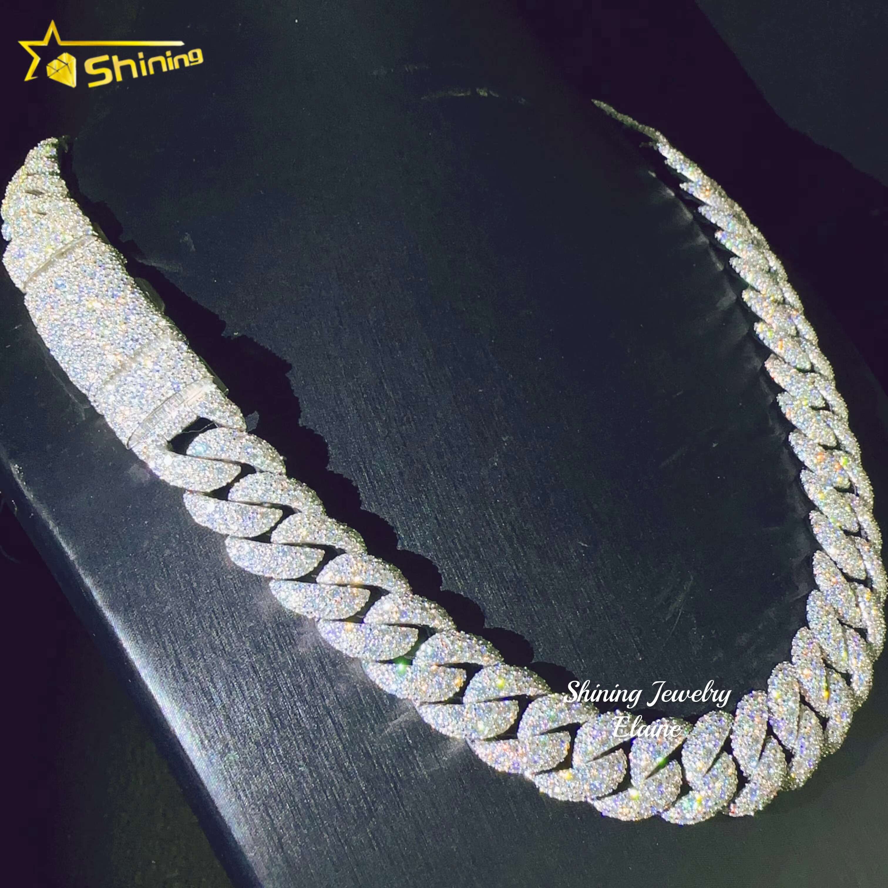 High Quality 925 Sterling Silver Custom Hip Hop Fashion Iced Out VVS Moissanite Gold 15MM Width Cuabn Bracelet Link Chain - view 5