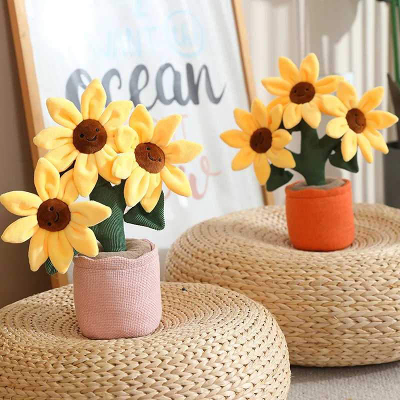 Kawaii Cartoon Sunflower Plush Doll Potted Plant Tulip Succulent Hyacinth Cactus Plush Toy Home Decor Gift For Boys And Girls X2506281