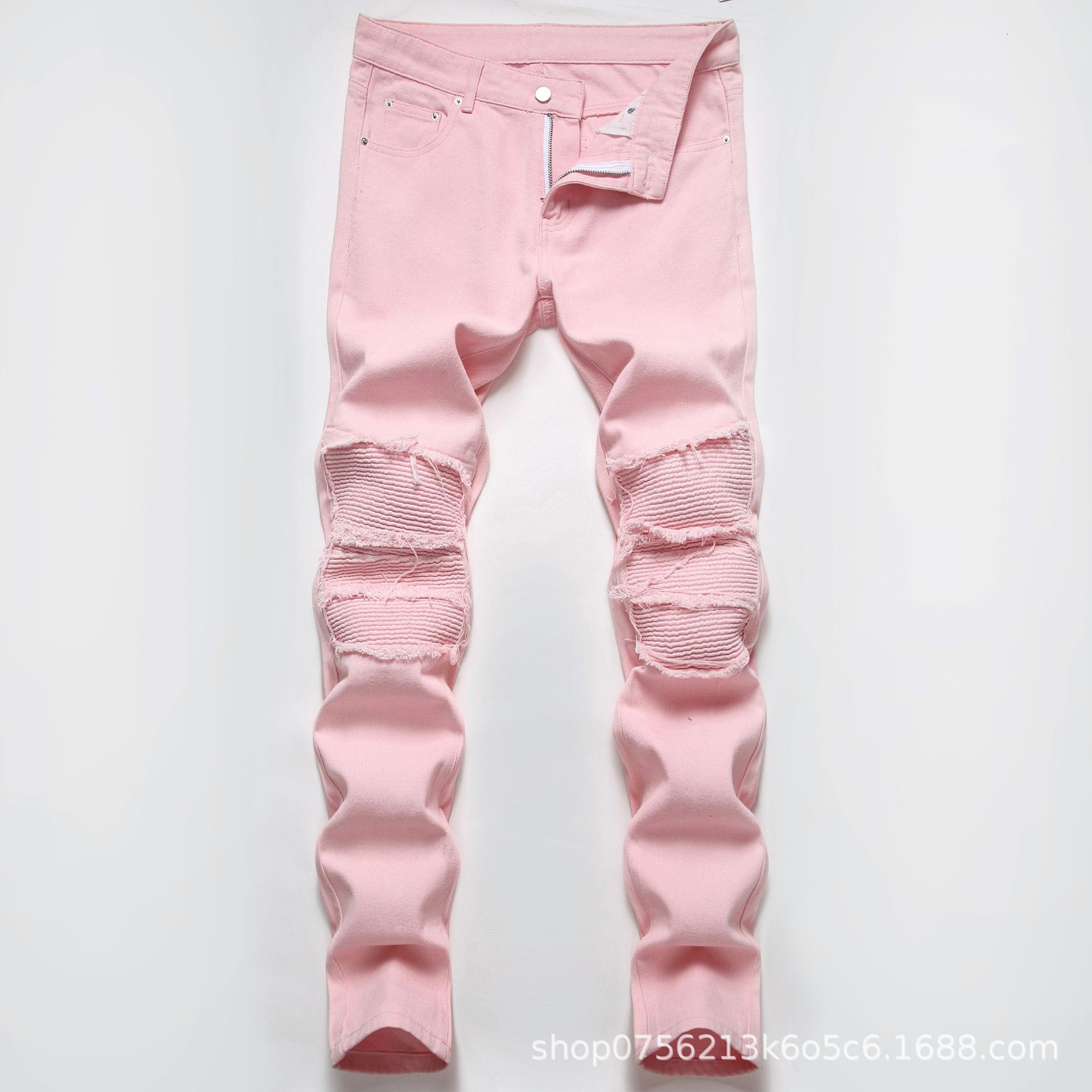 Designer Men's Jeans, Pink Patch Jeans, New European And American Casual High Street Straight Men's Long Pants In Stock, Loose Casual Pants