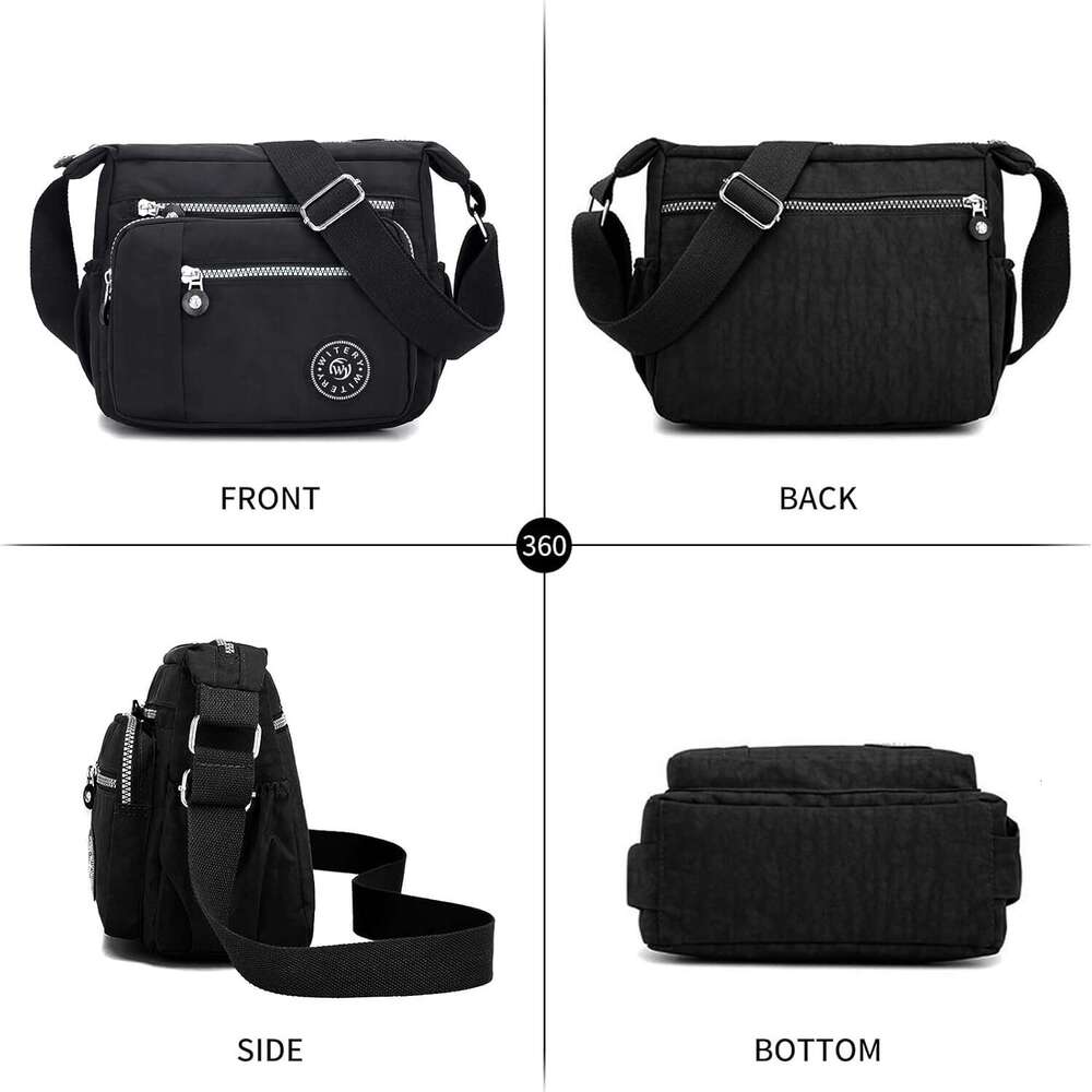 Nylon Shoulder Bags for Women - Multi-Pocket Zipper Waterproof Travel Purse Casual Small Lightweight Messenger Bag