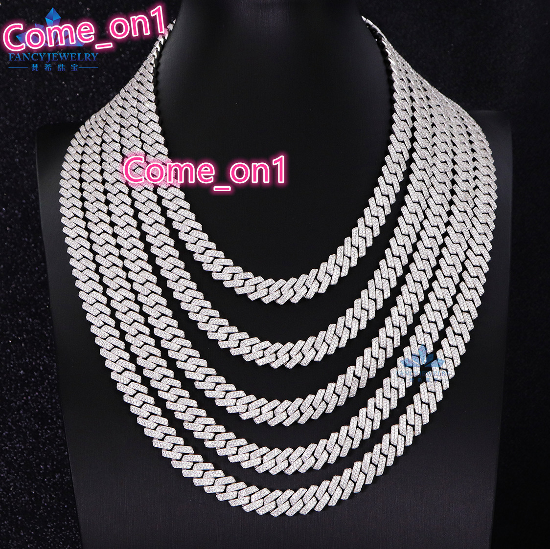 S925 Moissanite Prong Cuban Chain 6mm -18mm Moissanite Cuban Link Chains 12mm Iced Out Vvs Diamonds Necklace 925 Silver
