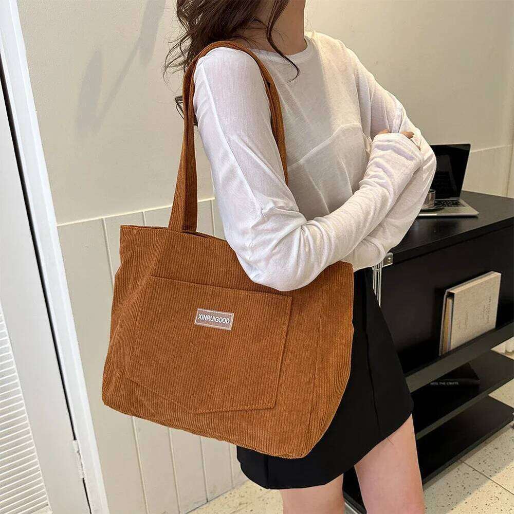 Corduroy Tote Women Waterproof Causal Shopping Bag Large Capacity Shoulder Bags Handbags for School Work Travel 2023 New