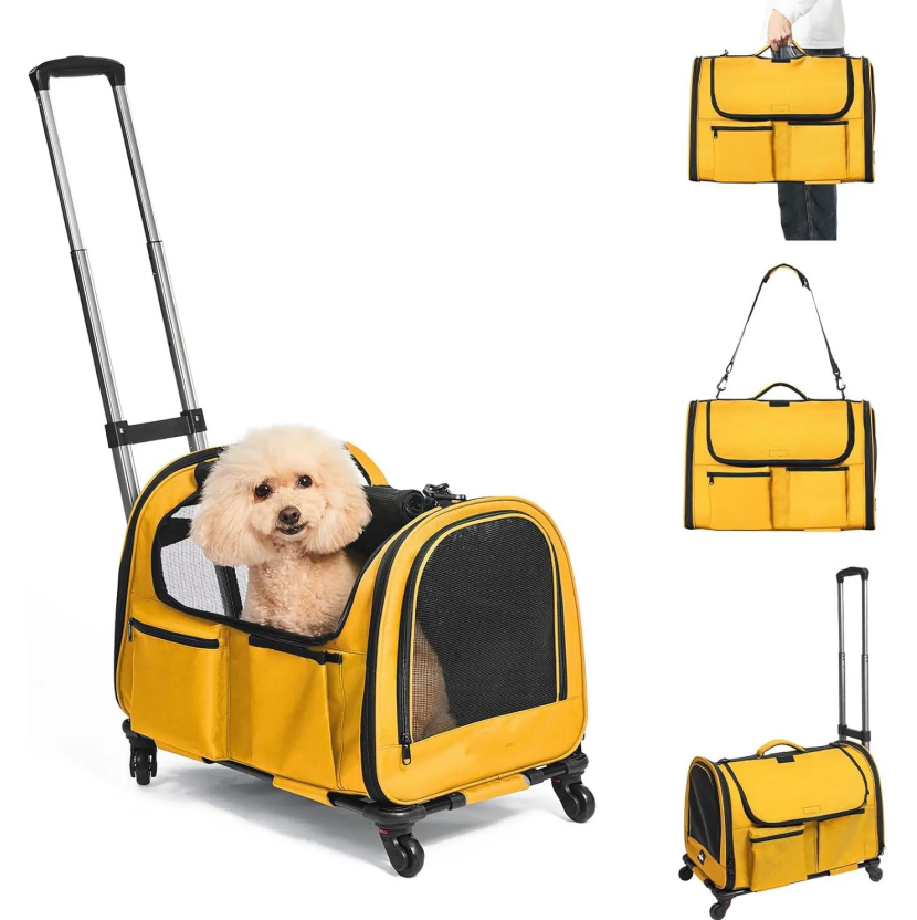 Durable Wheel-Equipped Animal Transport Tote - Ideal for Carrying 2 Cats or Dogs under 30lbs Easily during Travels