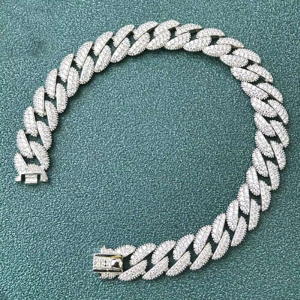 14MM Factory Price Custom Wholesale Moissanite Cuban Chain Bracelet Pass Diamond Tester 925 Silver Cuban Link Necklace Bracelet