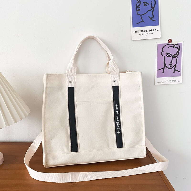 Canvas Women's Large-Capacity Tote Simple Handbag Computer Shoulder Japanese Korean Messenger Bag Women Beige