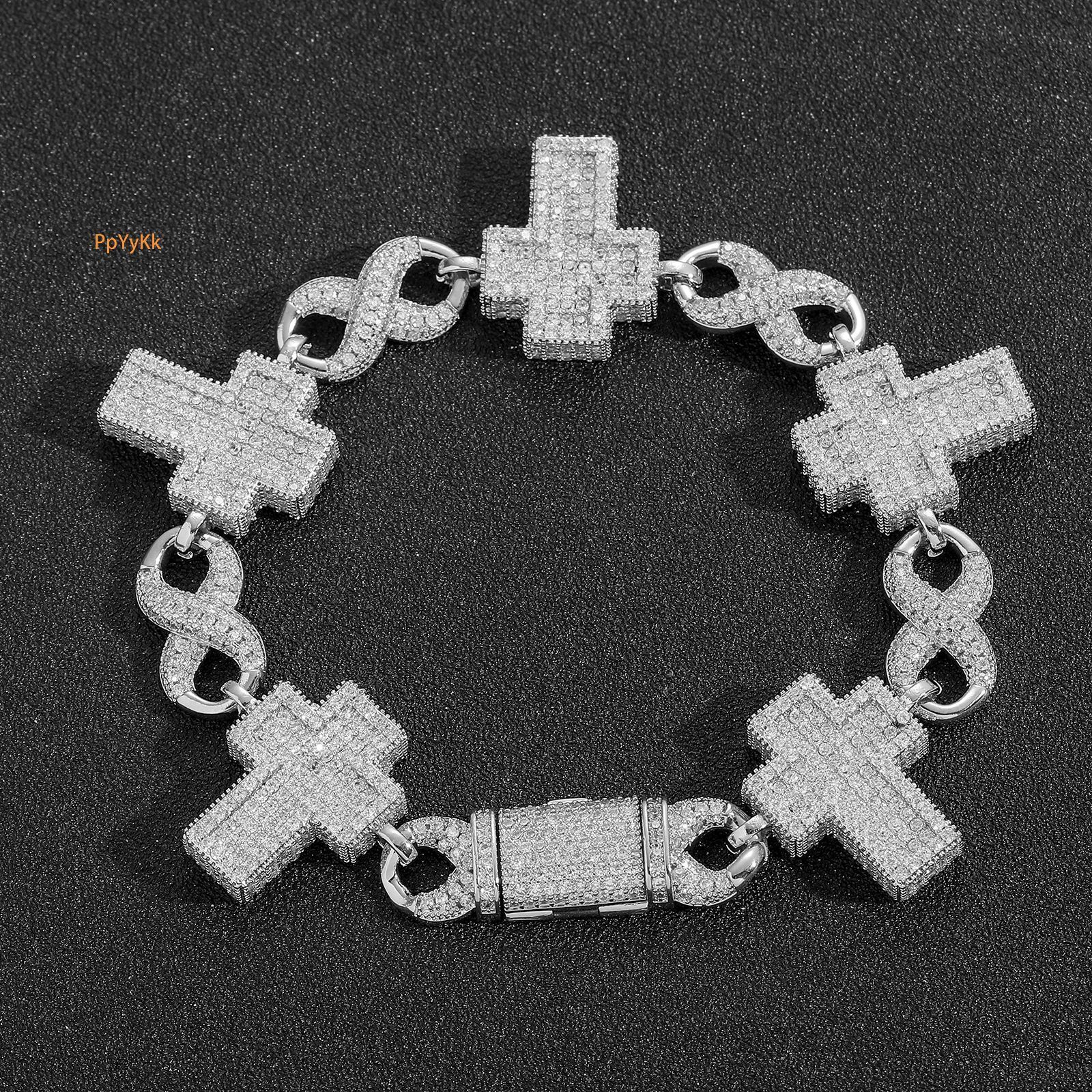 Men's VVS Moissanite Iced Out Bling Bling Cross Infinity Cuban Link Hip Hop Bracelet Unique Creative Niche Accessory Pass the diamond tester
