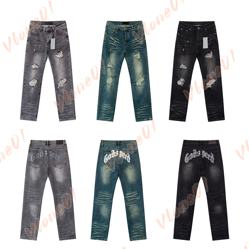 Designer Mens Godspeed Jeans Ripped Biker Motorcycle Denim Trousers Streetwear Denim Skinny Slim Straight Biker Jean For Man