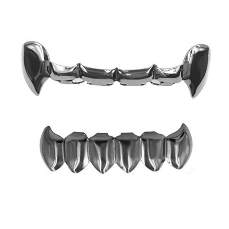 Halloween Hip Hop Vampire Fangs Gold Grillz 18k Gold Plated Premium Teeth Accessories Rapper Costume Accessories Pass the diamond tester