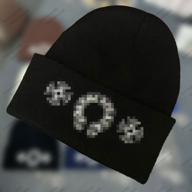 Fashion designer Sanskrit jacquard knitted hat skullcap Embroidery cross wool hat Thermal hat Black and white beanie hat