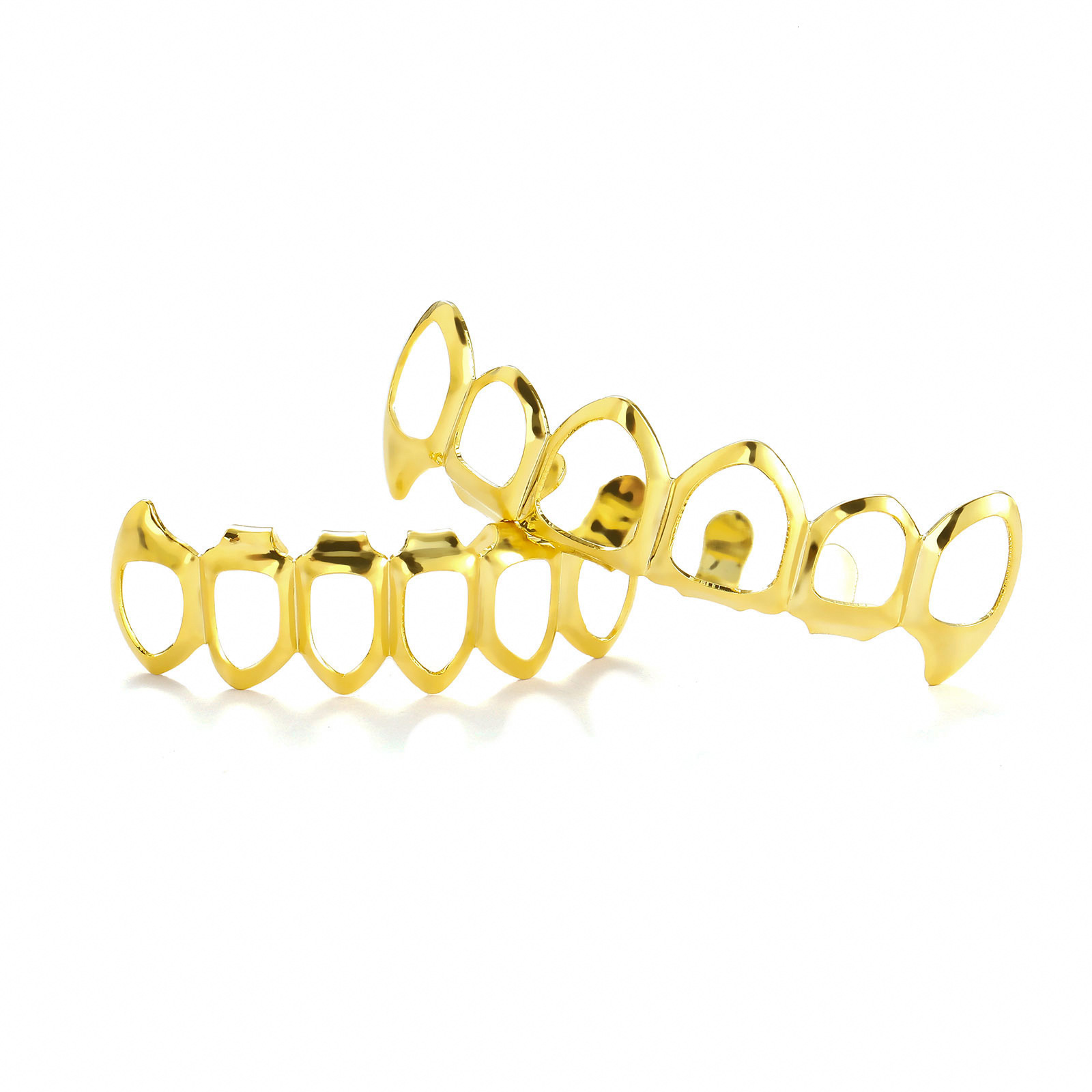 Hollow Pointed Hip Hop Gold Grillz 18k Solid Gold Luxury Fashion Vampire Fangs Teeth Grillz