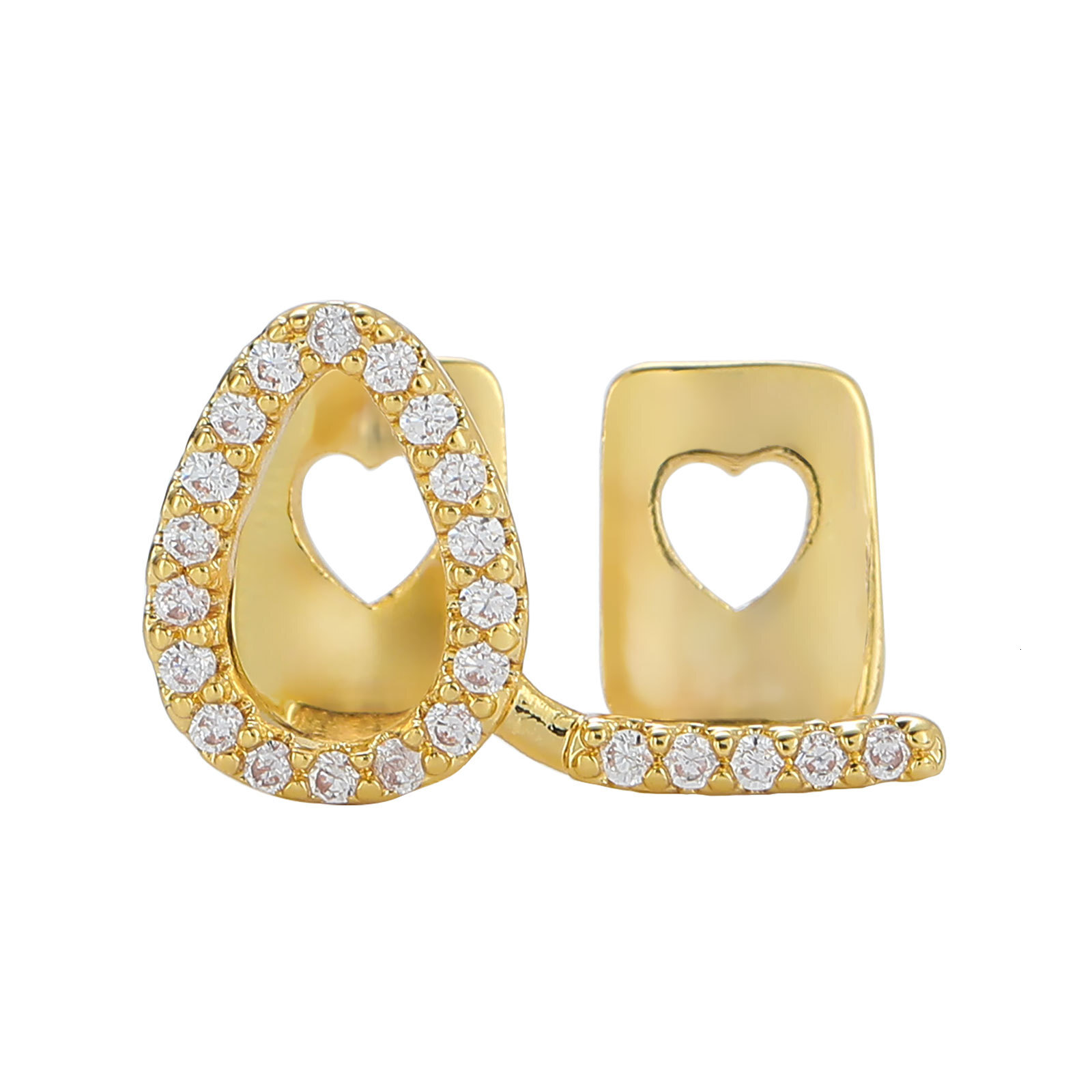 New Arrival Hip Hop 2-teeth Hollow Gold Grillz Full-iced Cosplay Halloween Personalized Tooth Accessories