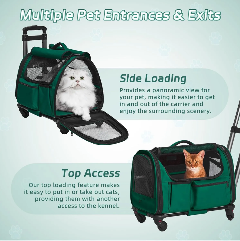 Durable Wheel-Equipped Animal Transport Tote - Ideal for Carrying 2 Cats or Dogs under 30lbs Easily during Travels
