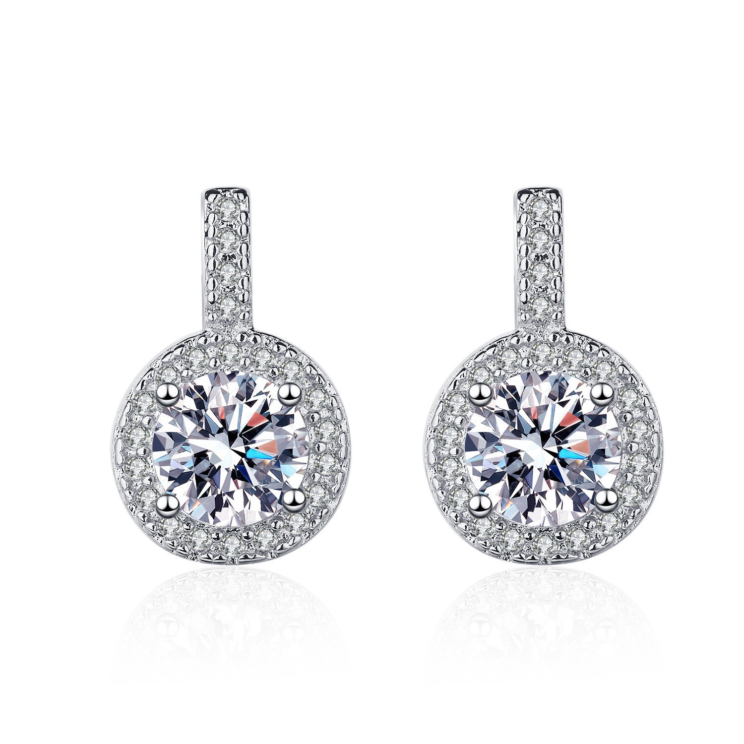 Rulalei Ins Top Sell Stud Earrings Luxury Jewelry Pure 925 Sterling Silver Round Cut 1Ct White Lab Moissanite Diamond Party Women Elegant Lady Ear Gif