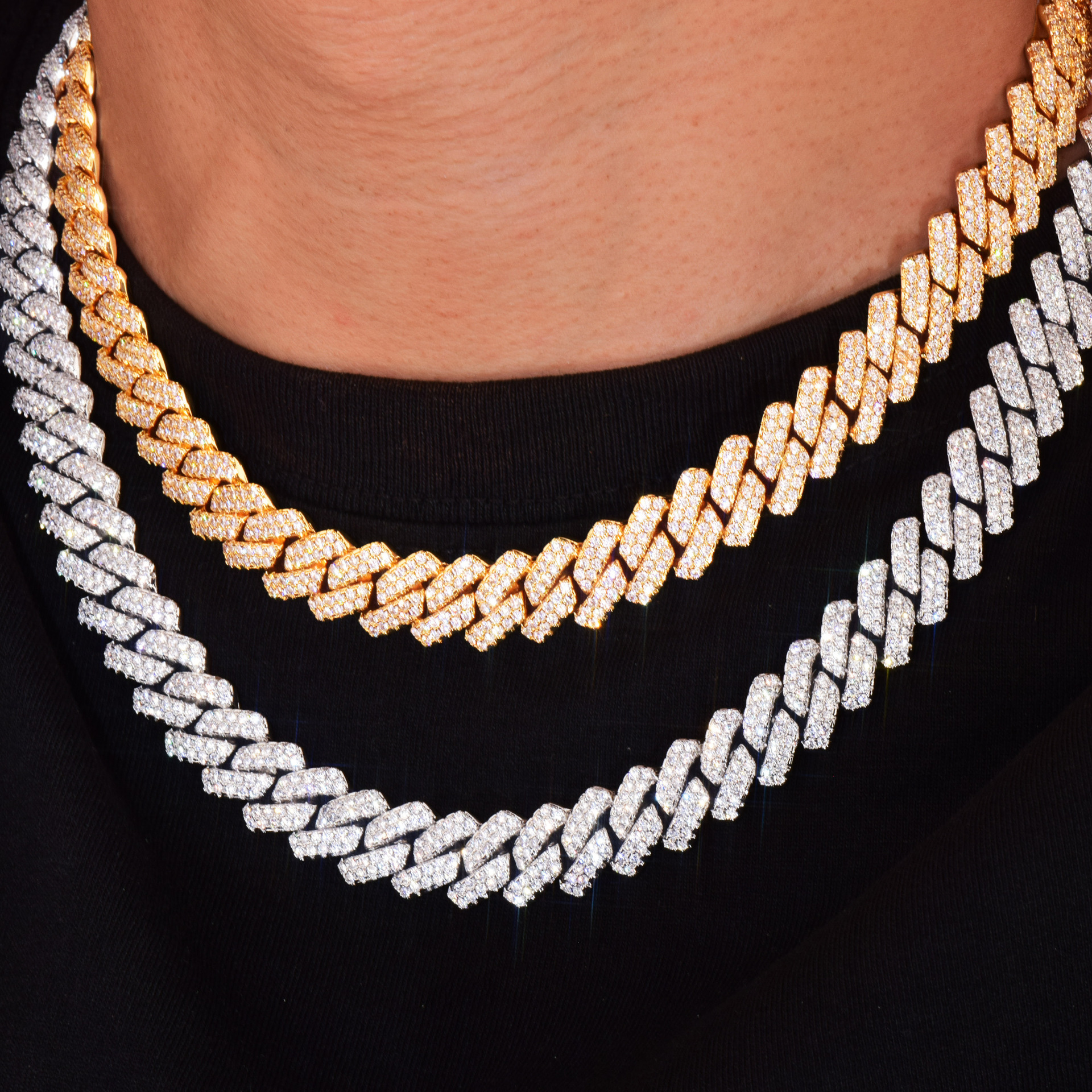 14mm Luxury VVS Moissanite Iced Out Hip Hop Rhombus Cuban Chain Edgy Bling Multi-Size Statement Jewelry Pass the diamond tester