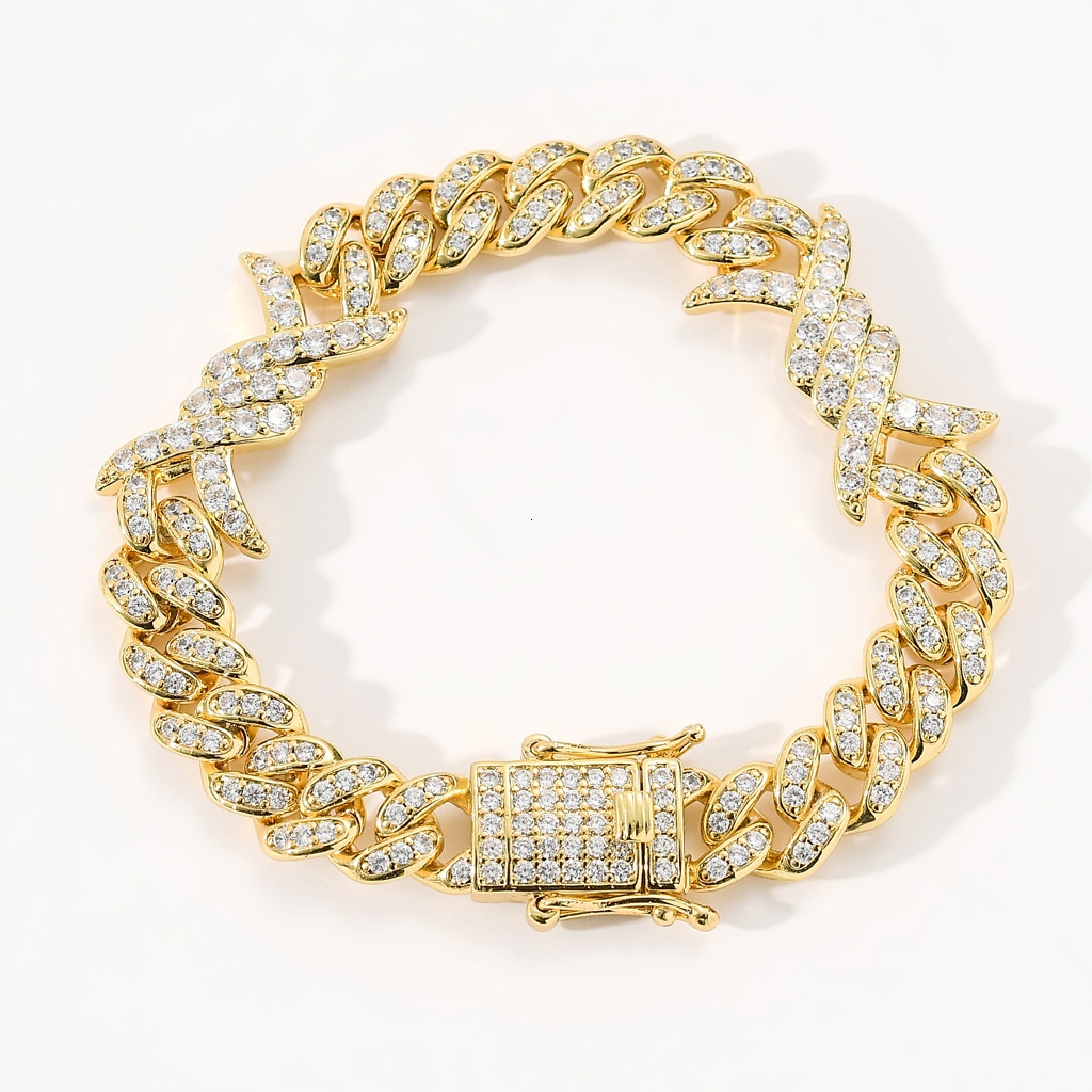New Thorn Cuban Chain Unisex Couple Hip Hop VVS Moissanite Iced Out Bracelet Diamond Inlay Accessory Passes the Diamond Tester