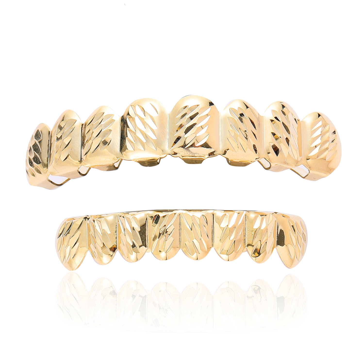 18K Gold Iced Out 8 Tooth Two Tone Floral Engraved Hip Hop Grillz High Quality Unique Accessory Rapper Costume Accessories