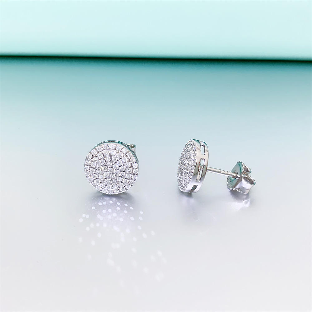 Full Moissanite Earrings Iced Out Ear Studs for Women S925 Silver Earring Pass Diamonds Tester Hip Hop Jewelry Round Earrings