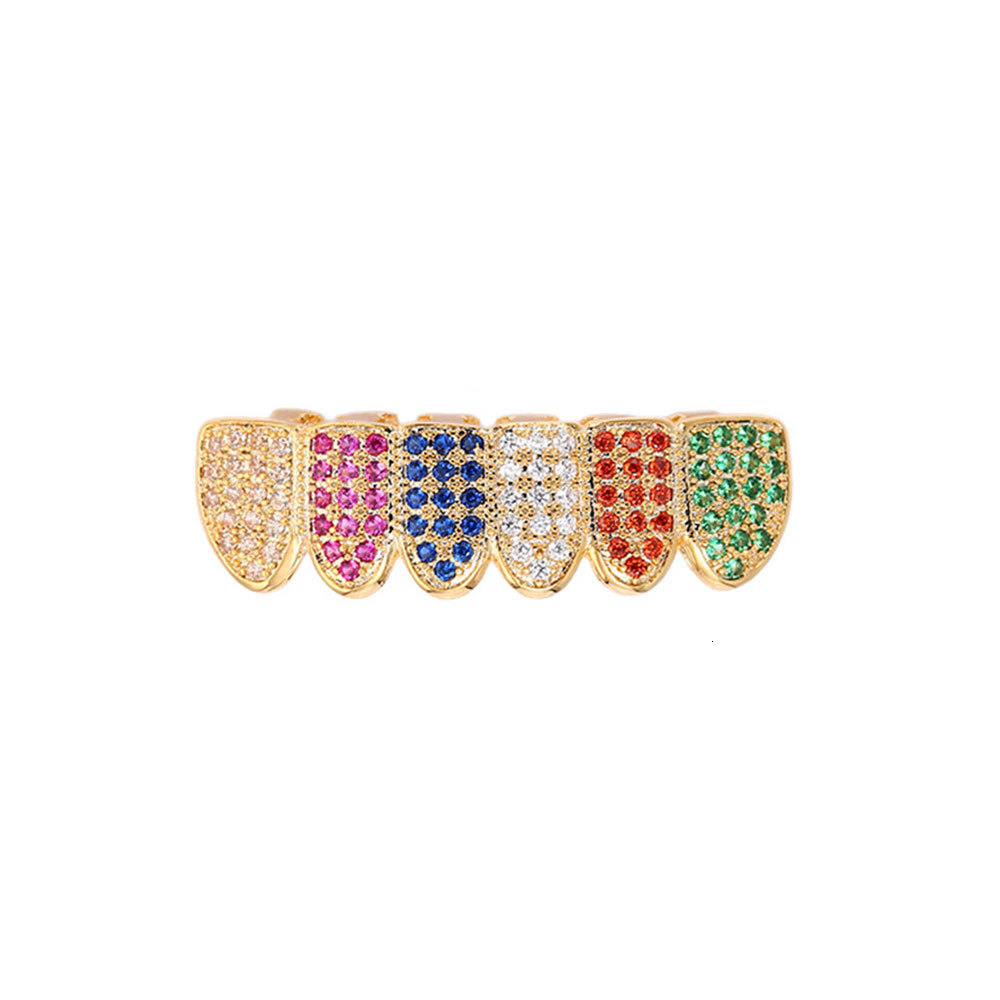 New Arrival 6 Color Iced Out Premium Hip Hop Grillz Vampire Fangs Colorful Diamond Teeth Accessories Rapper Costume Accessories Pass the diamond teste