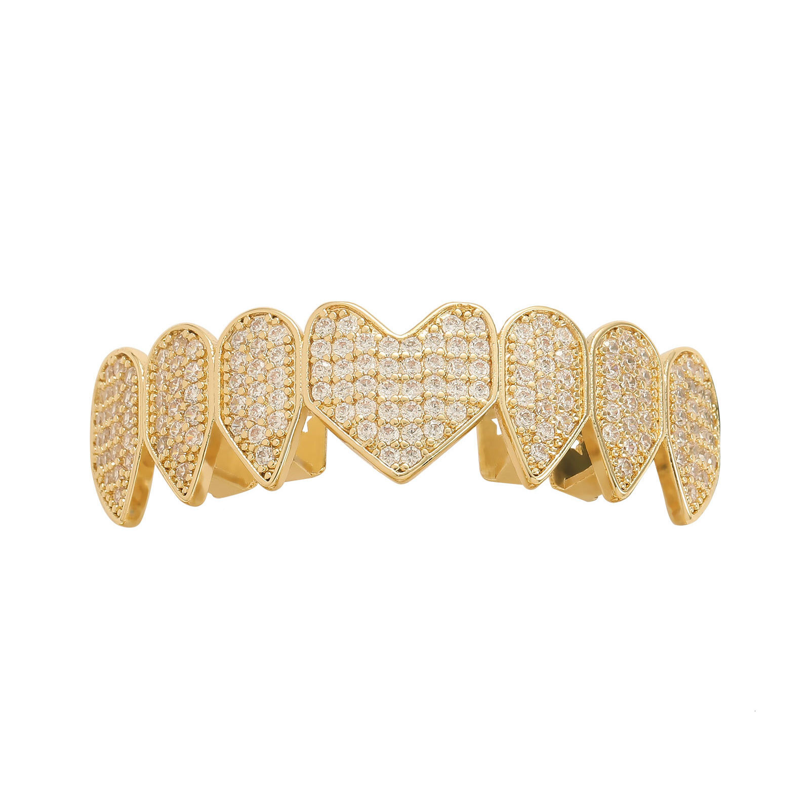 New Arrival Trendy 8-teeth Heart-shaped Diamond-encrusted Luxury Hip Hop Halloween Tooth Grillz Accessories