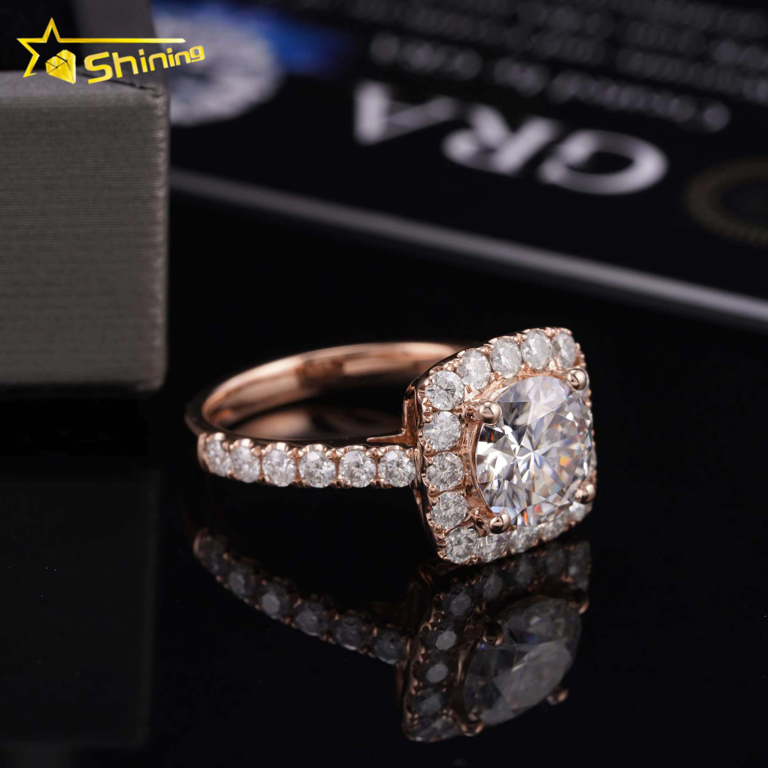 14K Solid Rose Gold Cluster Pave Band Luxury Design Lab Grown Diamonds Engagement Jewelry