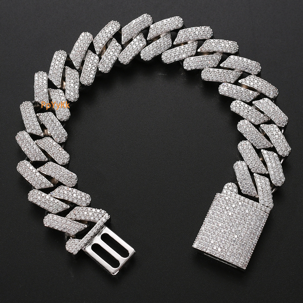 Men's 20MM Real Gold Plated Solid Cuban Link Iced Out Moissanite Box Clasp Hip Hop Luxury Bling Bling High-Quality Bracelet Pass the diamond test