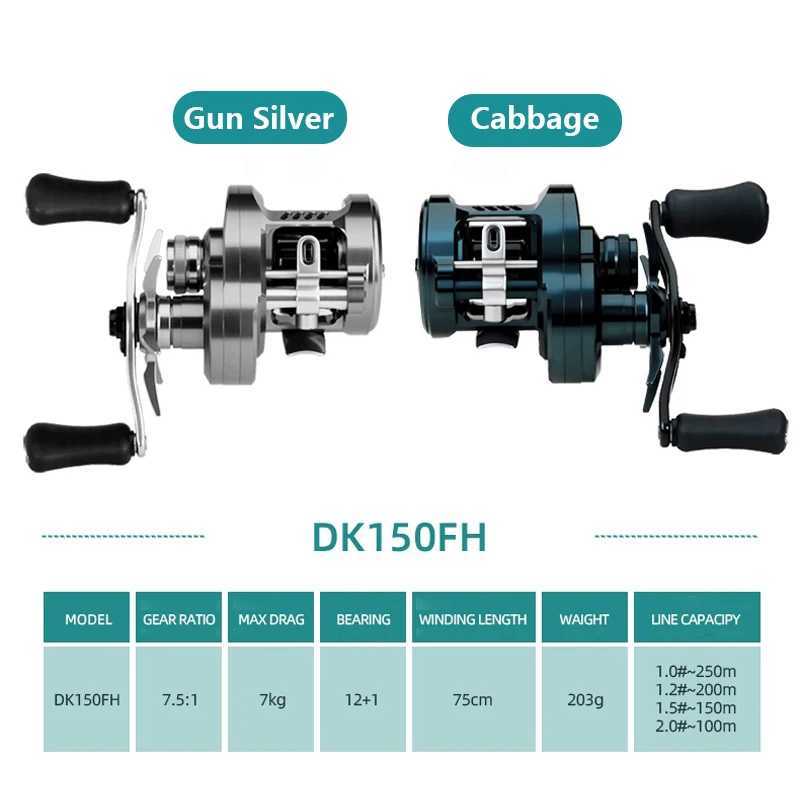 Umi Fishing Reel Cast Drums Wheel DK150/DK20 Model Ratio 7.5 1 Drag 7/15kg Bait Metal Casting Reels 12+1BB Aluminum Alloy Handle R250628