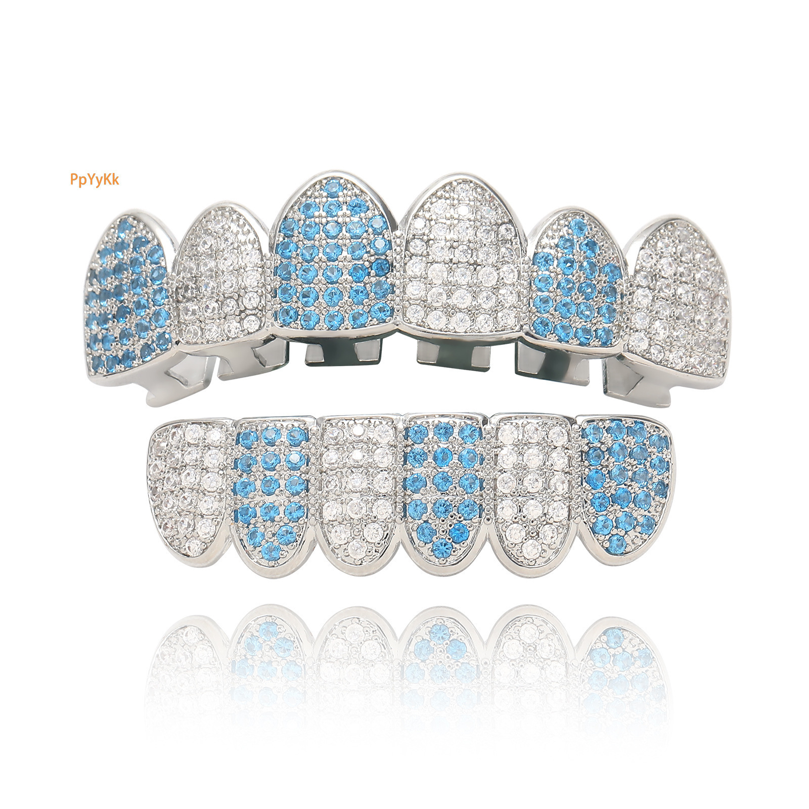 new arrival hip hop 6-teeth aquamarine white moissanite iced out premium halloween personalized grillz accessories