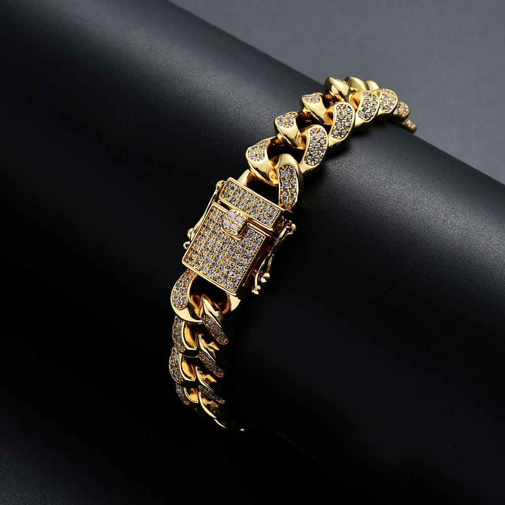 12MM Luxury VVS Moissanite Iced Out Hip Hop Cuban Bracelet Vacuum Electroplated High-Quality Statement Jewelry