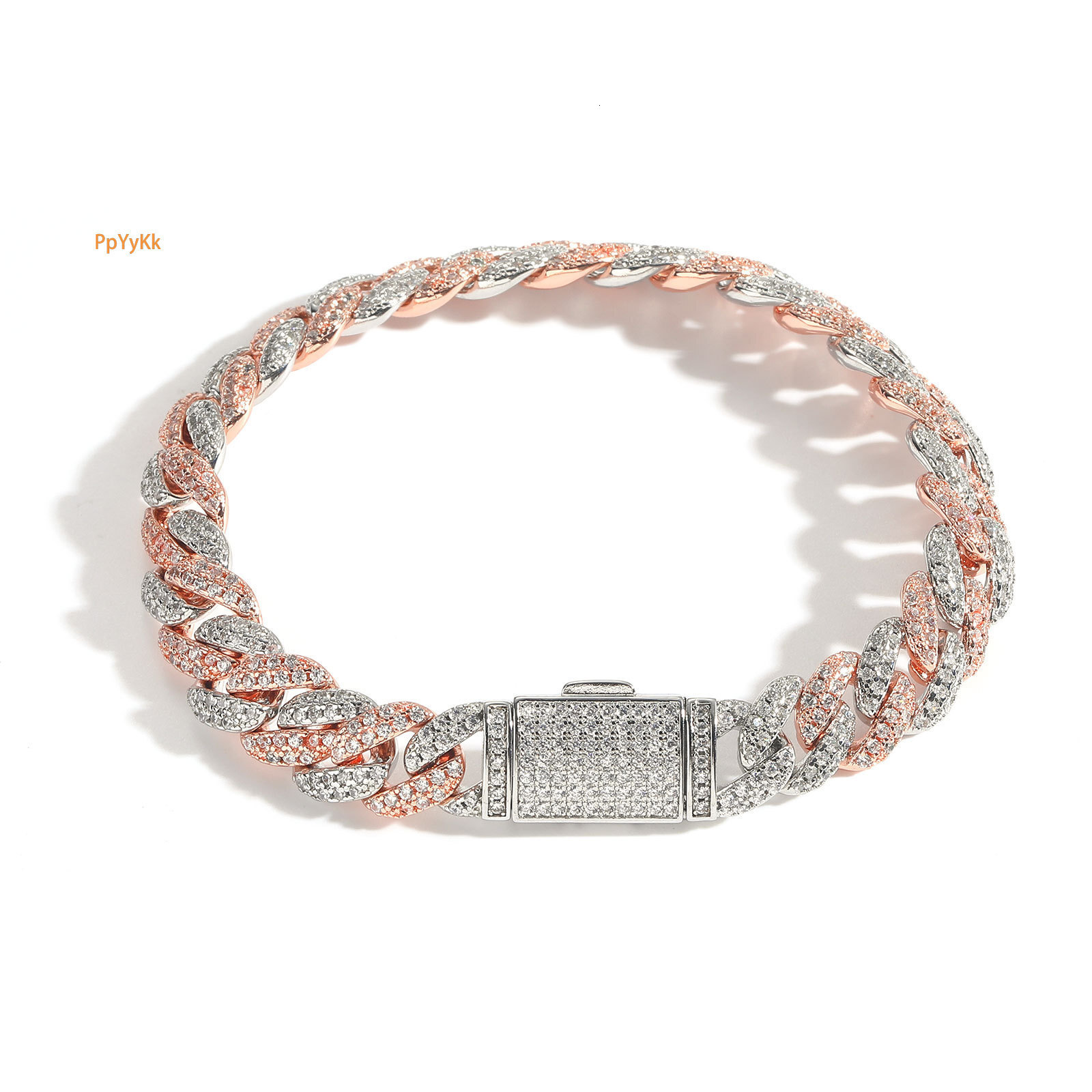 9MM Pink Moissanite Cuban Link Chain - Minimalist and Stylish Unisex Bracelet, High - Quality Trendy and Niche Accessory Passes the diamond tester