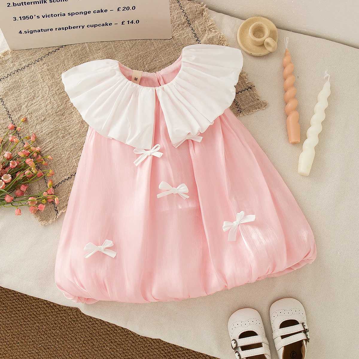 Baby Girl Pink Princess Dress Korean Style Bow Decoration Doll Collar Sleeveless Dress Summer Elegant Girl Party Dress R250707