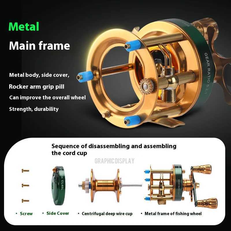 Trolling fishing reel right left hand Ratio 5.2 1 Baitcasting jigging Boat Drum Saltwater Reel 2+1bb full metal fishing wheel R250628
