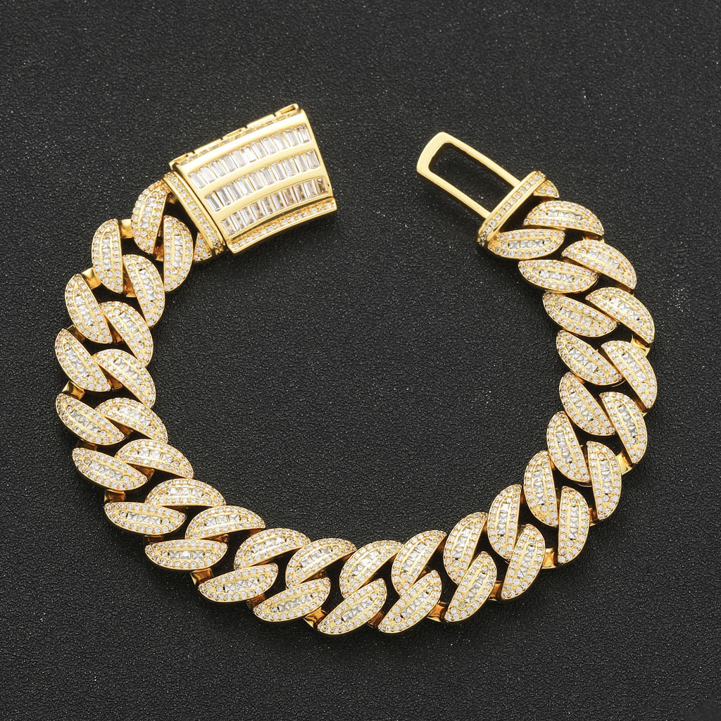 15MM High-Quality Miami Cuban Chain VVS Moissanite Iced Out Hip Hop Statement Bracelet for Men Pass the diamond tester