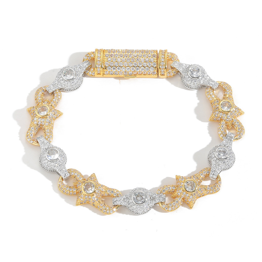 10MM New Arrival Eye Cuban Chain - Bicolor Moissanite Iced Out Creative Unisex Hip Hop Statement Bracelet Passes the Diamond Tester