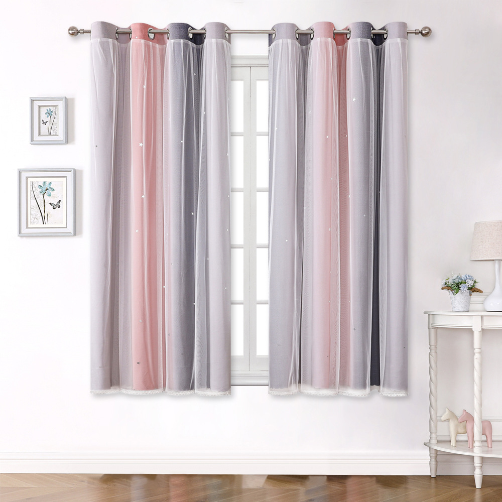 YL-31517 Morandi gradient stripes foreign trade cross-border double-layer integrated blackout gauze curtain finished product wholesale