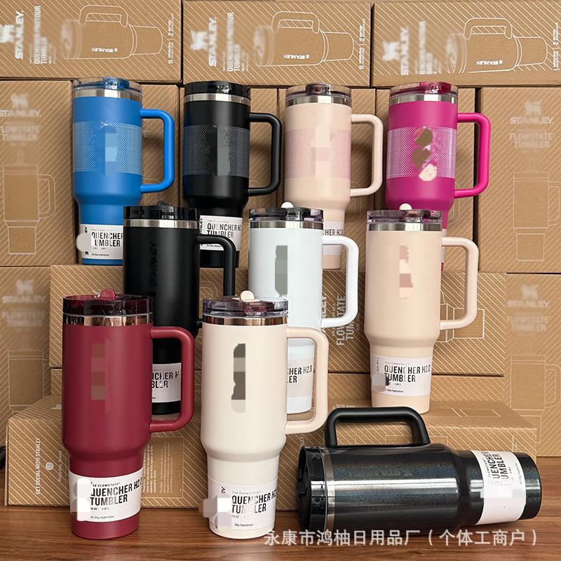US Stock Ice car cup 40oz Stainless Steel Vacuum Insulated Tumbler with Leak-Proof Lid Handle & Straw - Cute Travel Mug for Car Camping Gym