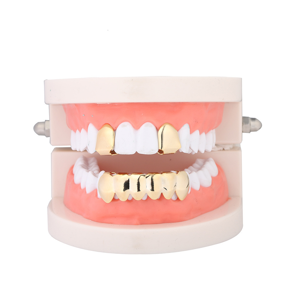 Halloween Hip Hop 18k Gold Plated Fake Teeth Grillz Set Premium Custom Rapper Costume Accessories Pass the diamond tester