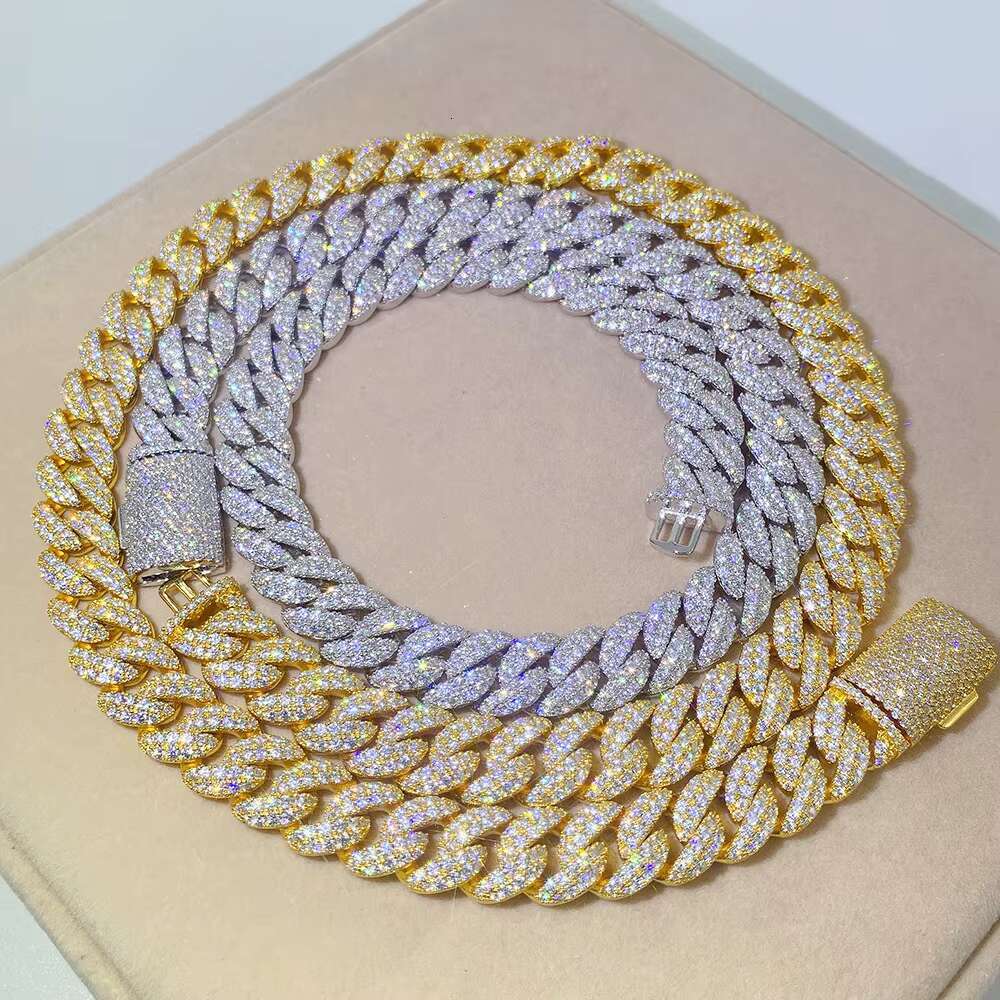 15MM Fashion Unisex Cuban Bracelet Sterling Silver Ice Crystal Moissanite Bracelet