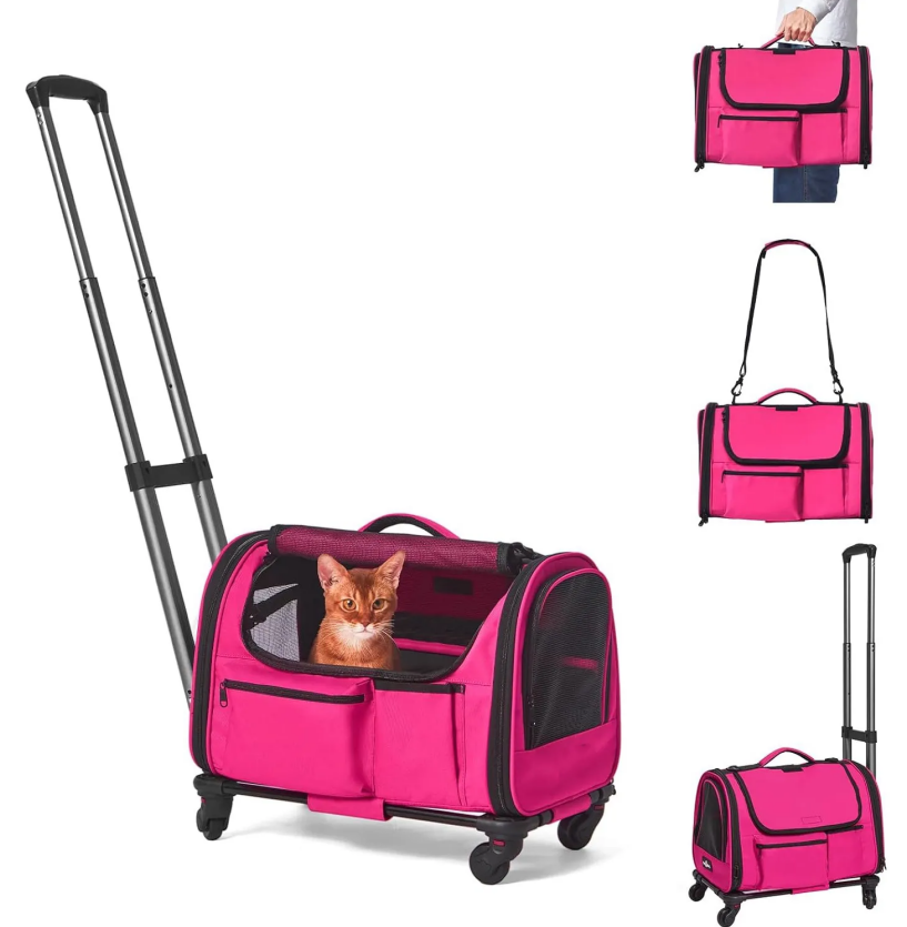Durable Wheel-Equipped Animal Transport Tote - Ideal for Carrying 2 Cats or Dogs under 30lbs Easily during Travels