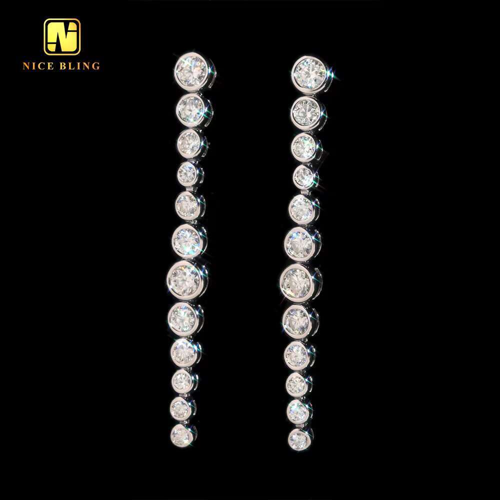 Bezel Setting Incremental Design Hip Hop Iced Out Jeweley Moissanite Stud Earring 925 Silver VVS Diamond Ear Studs for Men Women