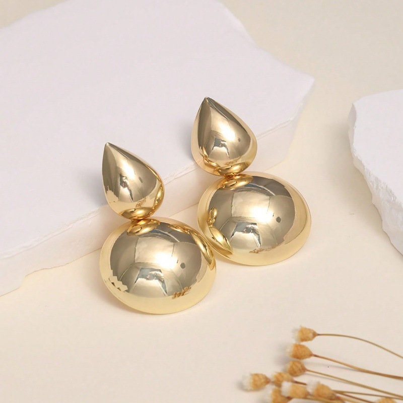 Free shipping designer jewelry Statement Earrings Geometric Round Earrings Simple Two-Tone High-End Glossy Water Drop Earrings for Women