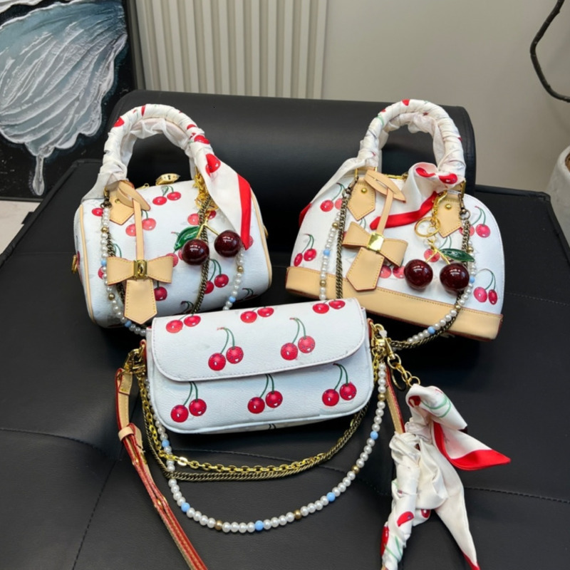 Luxury women's Murakami Cherry designer leather shoulder crossbody bag, women's handbag, wallet, high quality