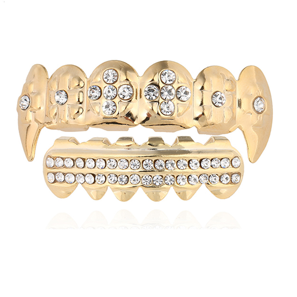 18k gold plated hip hop grillz iced out moissanite vampire fangs premium gold teeth rapper accessories Pass the diamond tester