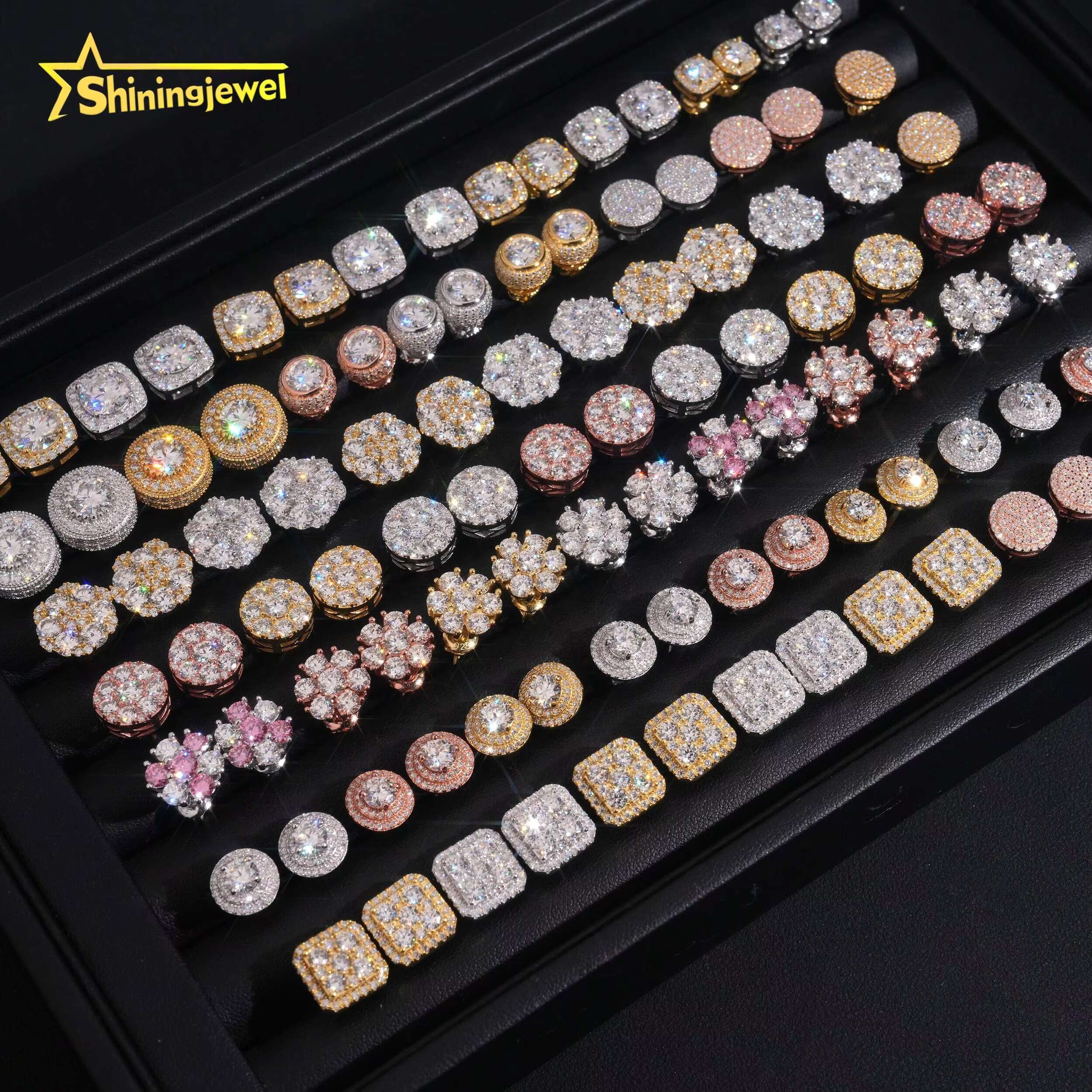 Hip Hop Fine Jewelry Cluster 925 Silver Iced Out GRA Certified VVS Moissanite Diamond Earrings
