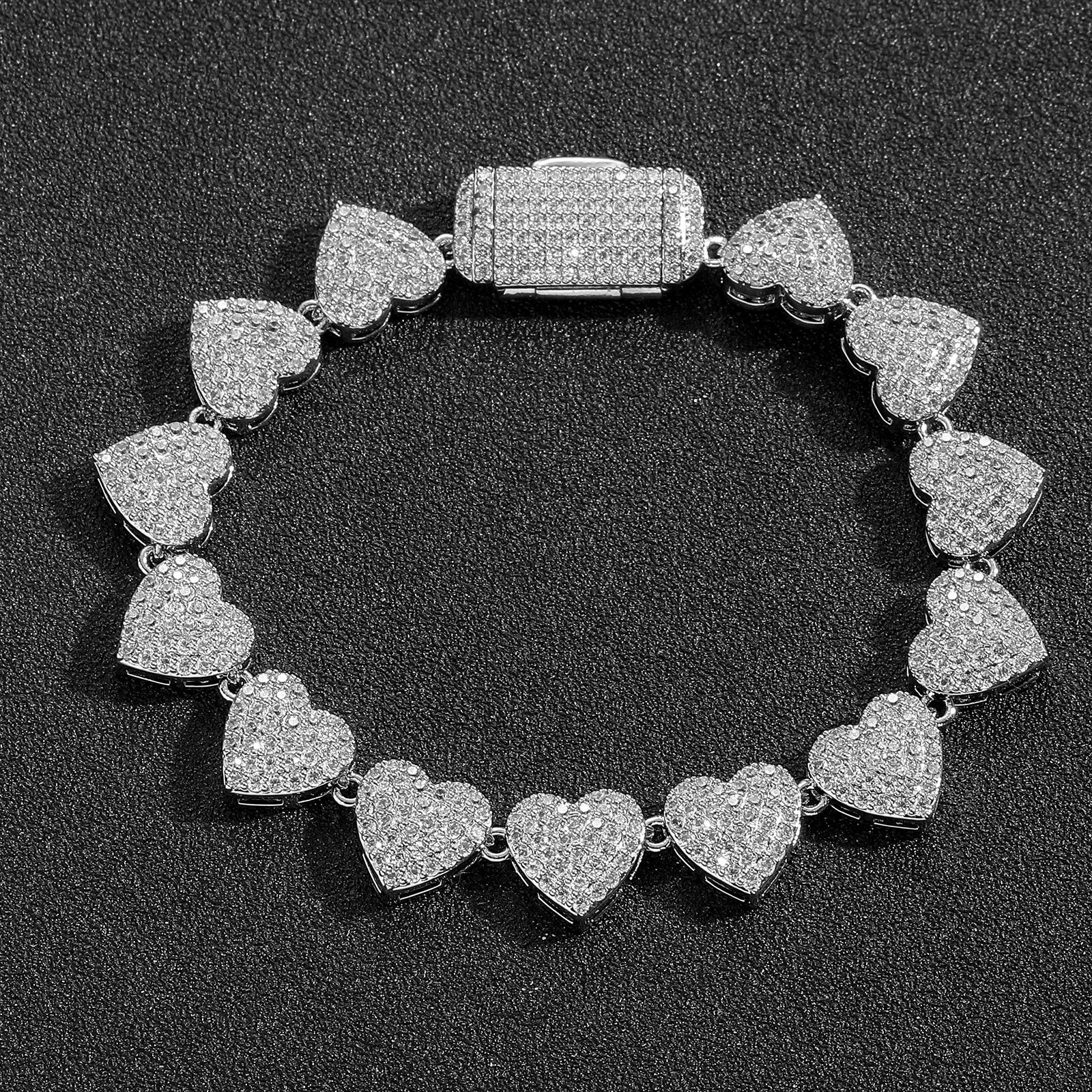 10MM Hip Hop Heart-Shaped Moissanite Iced Out Luxury Couple Bracelet Trendy Love Statement Jewelry for Men Women Pass the diamond tester