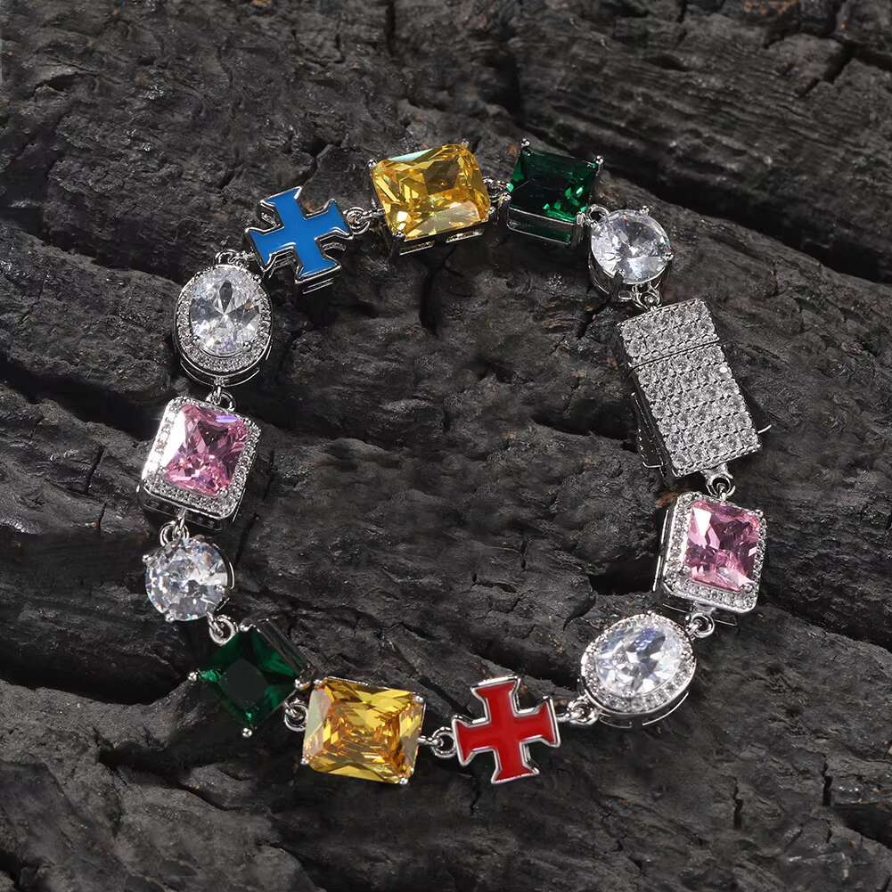 UWIN Vintage Colorful Painting Enamel Cross Mix Gemstone Pink CZ Diamond Chain Women Men Necklace Jewelry